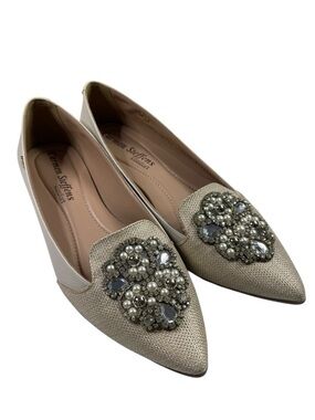 Carmen Steffens Women's Beaded Beige Flats 9M Wedding Easter Comfortable